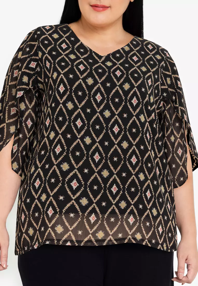 Buy Divina Divina Plus Size Overlap Sleeve Flowy Blouse 2024 Online