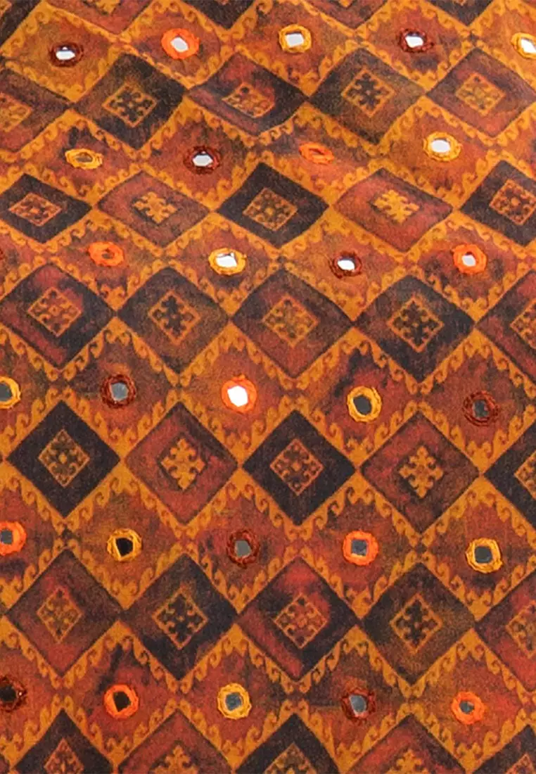 Le Reve 黄色图案工装风格粘胶束腰外衣