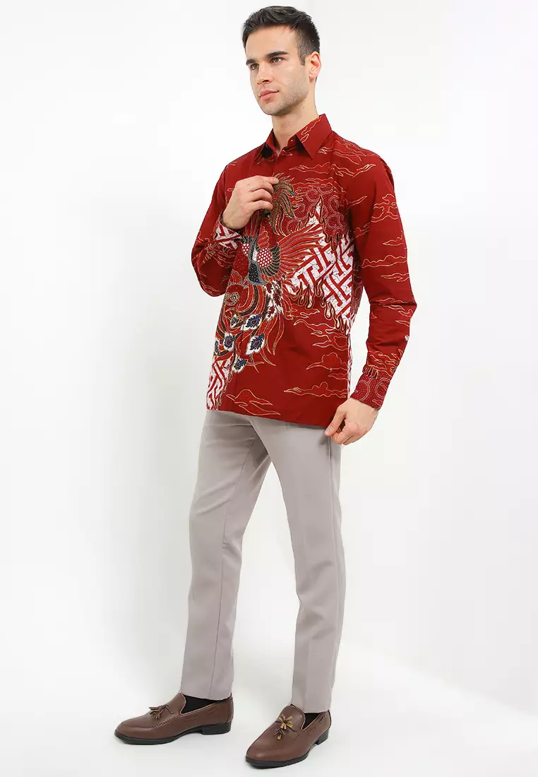 Kemeja Pria Lengan Panjang Batik Furing Prada Jonas Red