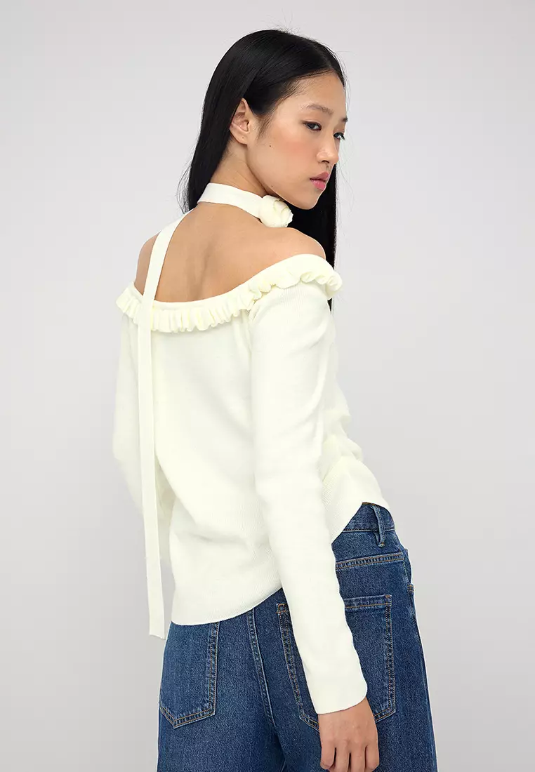 Teen Ecru Carmen Rose Collar Scarf Accessory Knitwear Body Sweater