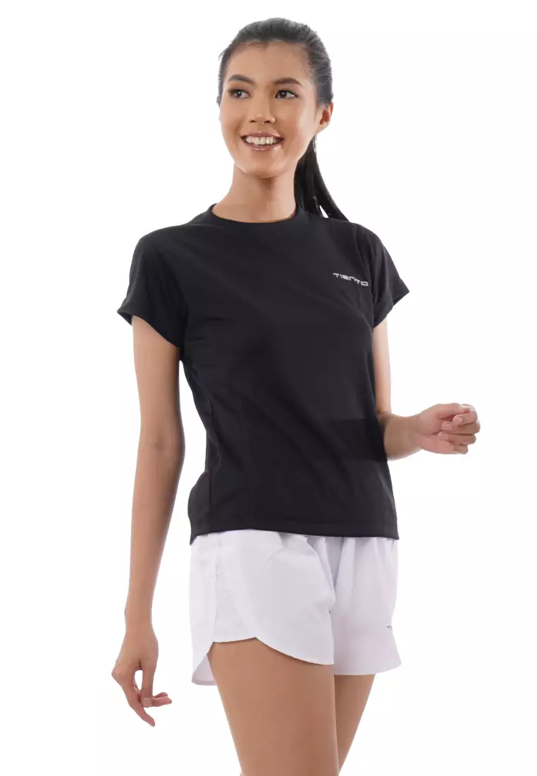 Tiento Kaos Dry Fit Women Black Baju Olahraga Lari