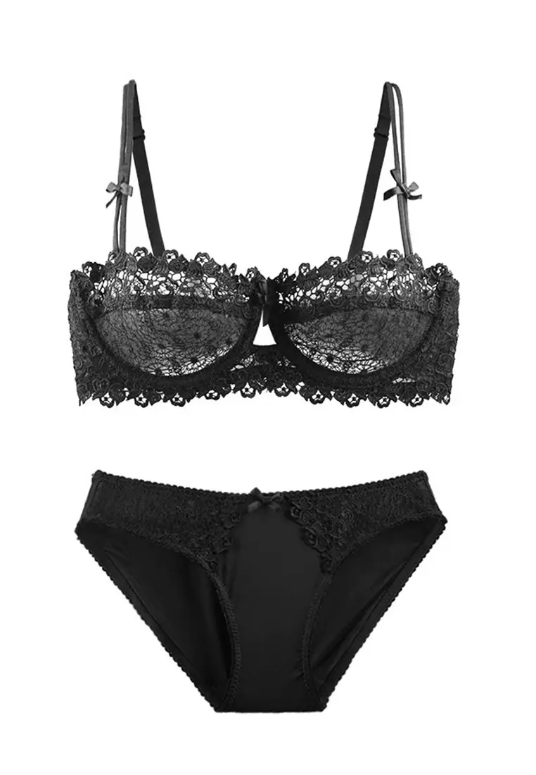 Buy Zitique Sexy Ribbon Bow Lace Lingerie Set Bra And Panty Black 2023 Online Zalora 