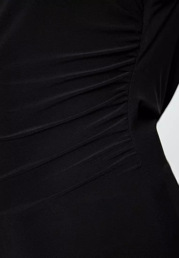 Black Back Detailed Chain Accessory Cowl Neck Knitted Blouse