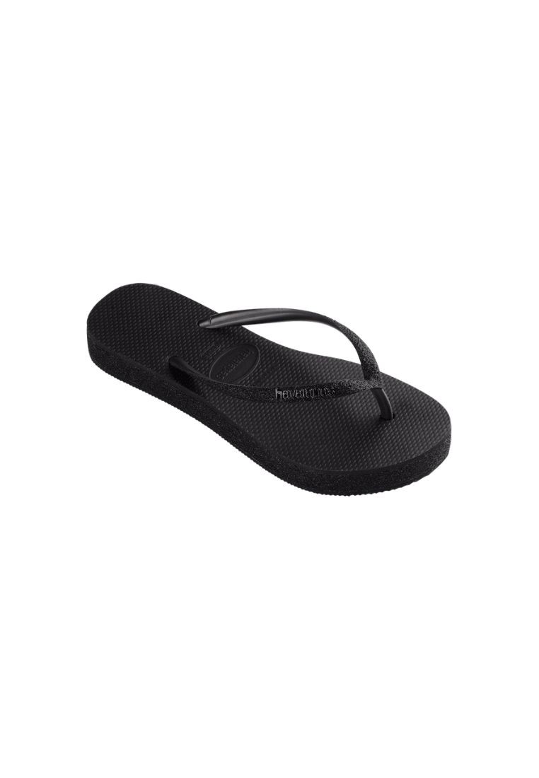 Women Slim Flatform Sparkle Flip Flops - Black