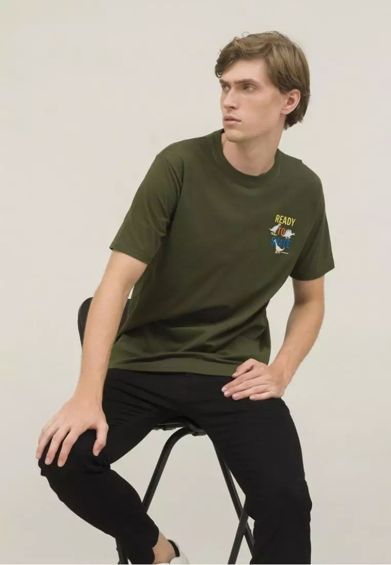 kaos pria lengan pendek dino skate hijau army size jumbo houseofcuff