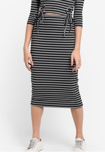 Love Striped Rib Midi Skirt