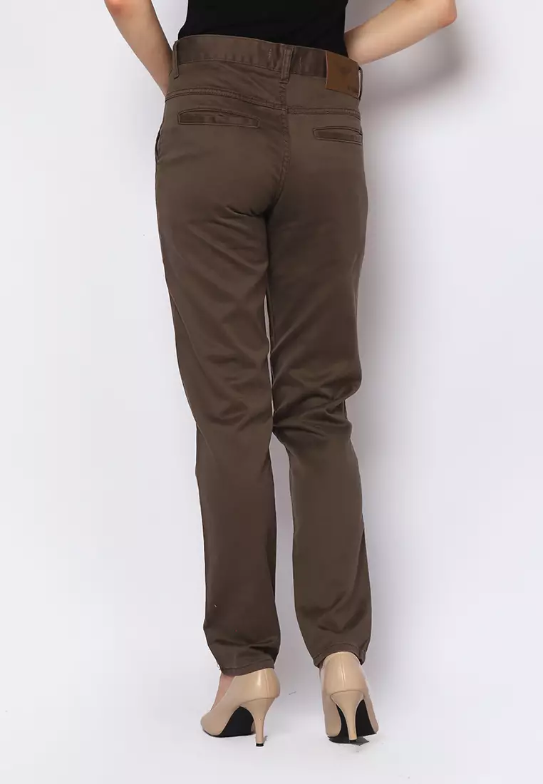 Twill Celana Panjang Wanita Slim Fit Cheerful Coklat 222505