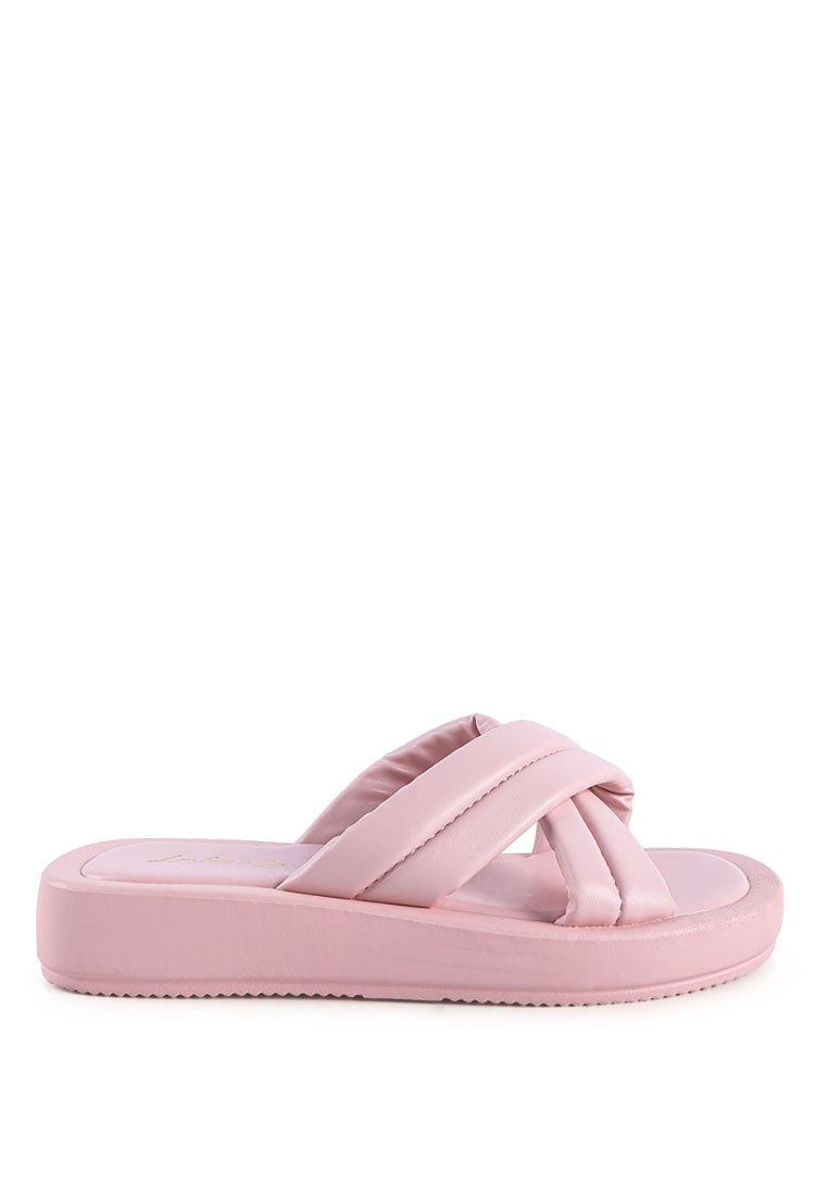 Pink Quilted Platform Slider Sandals