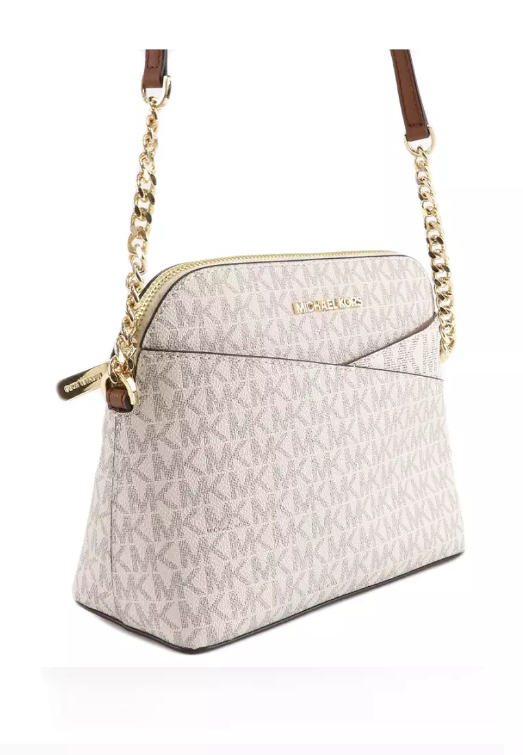 Jet Set Travel Medium Dome Crossbody Bag In Signature - Vanilla/Brown