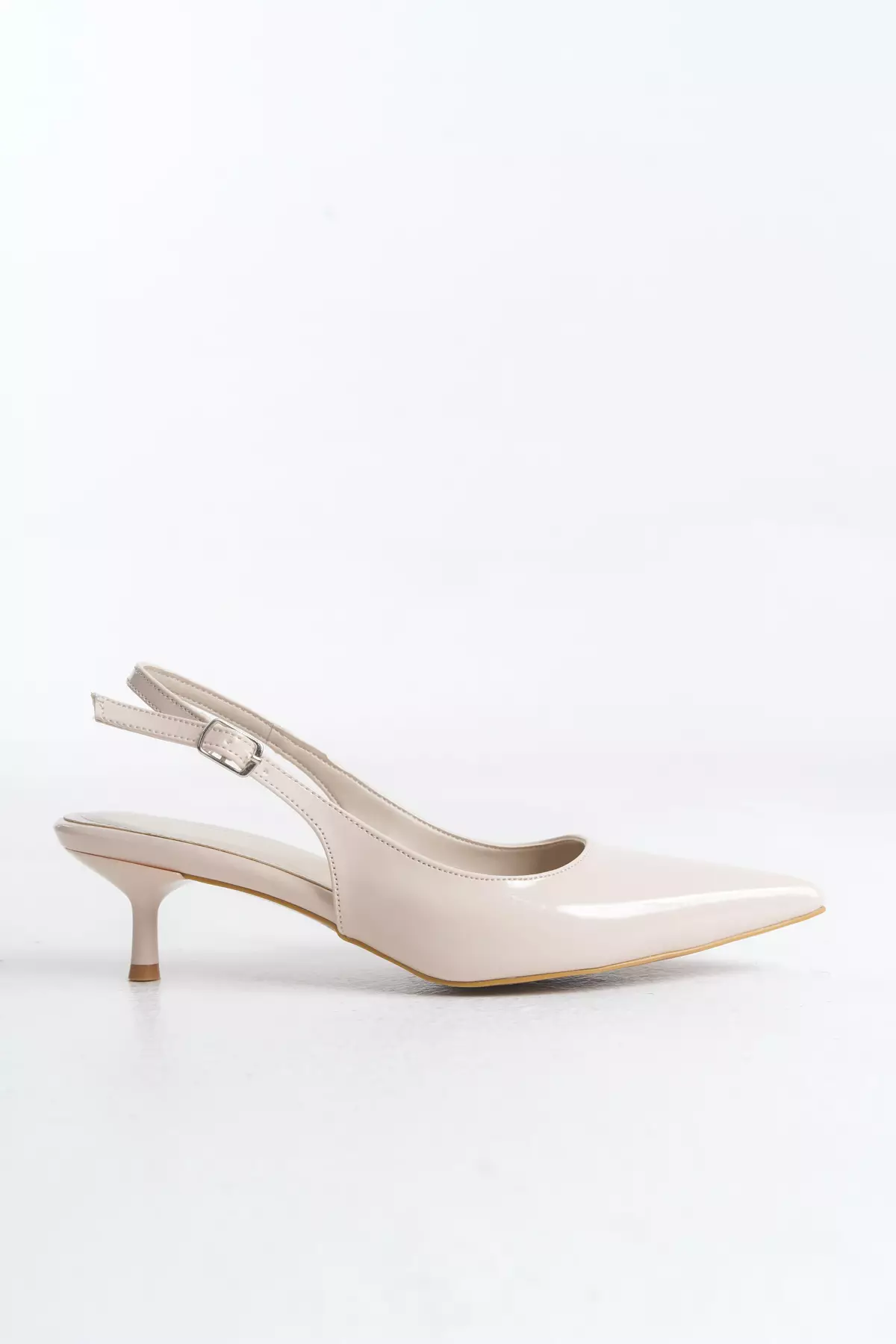 Beige Patent Leather Pointed Toe Kitten Heels Women Classic Heels Shoes Takss25To00005