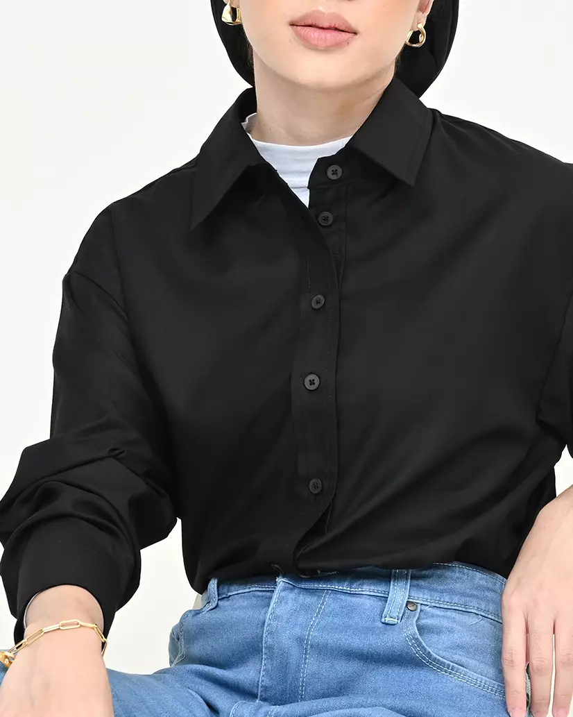 Geulis.id PIPER SHIRT / KEMEJA OVERSIZE WANITA - BLACK