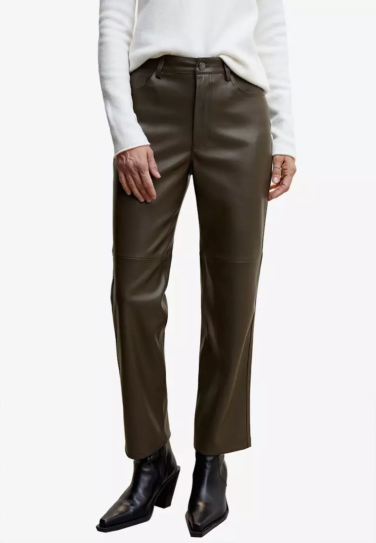 Buy Mango Leather-Effect Straight Trousers 2025 Online ZALORA