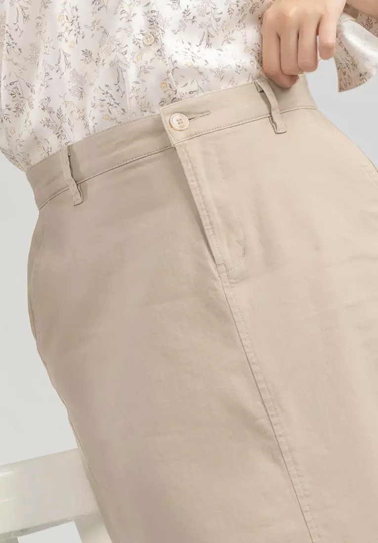 C2 Wrigle Khaki Long Skirt Wanita