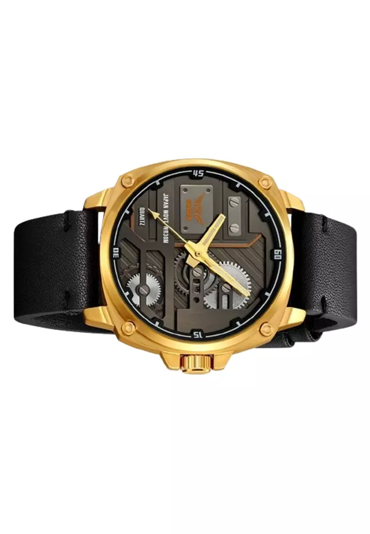 Jam Tangan Pria SKMEI 2289 Analog Leather Strap Anti Air ORIGINAL - Gold