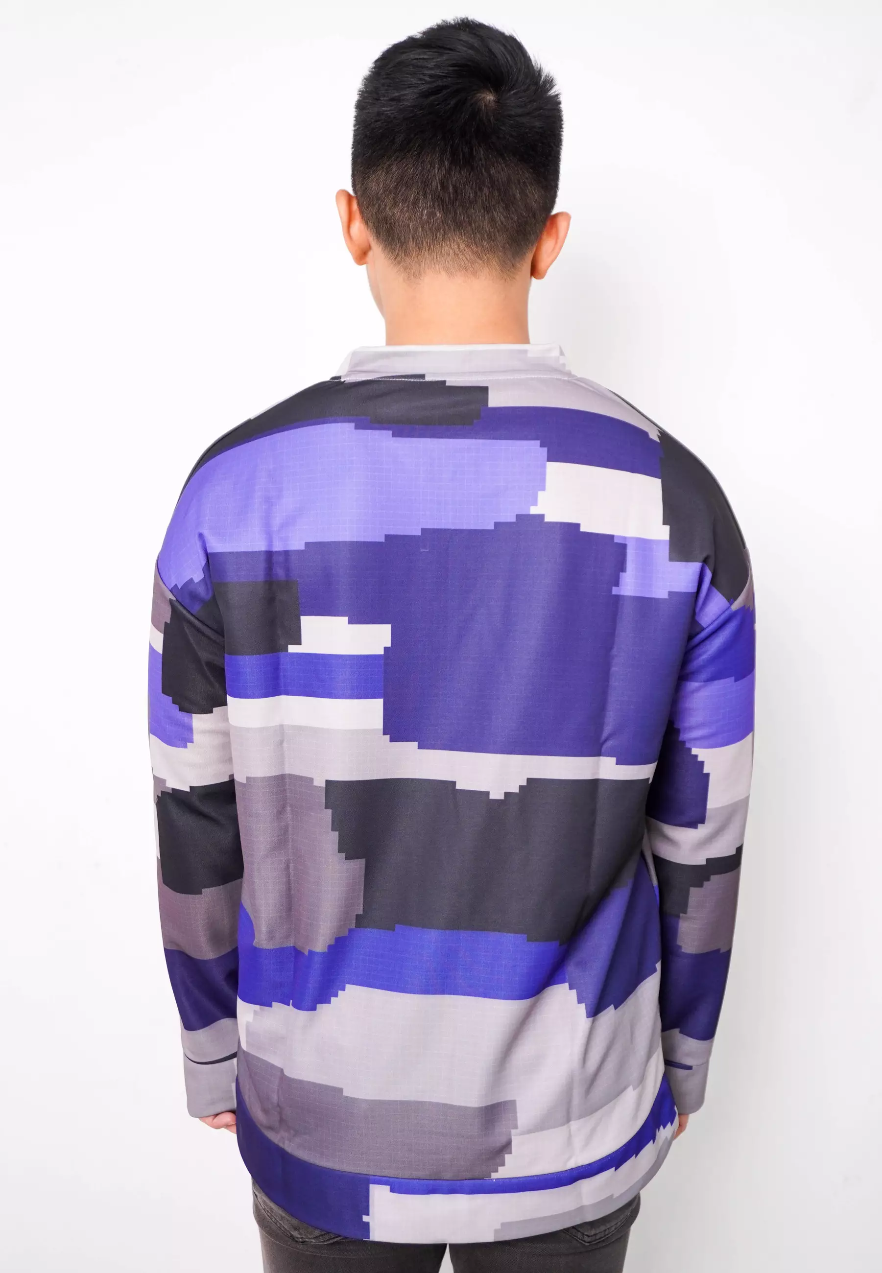 NW002 sweater oversize lightweight loreng garis garis multicolor biru hitam abu unisex efek rajut