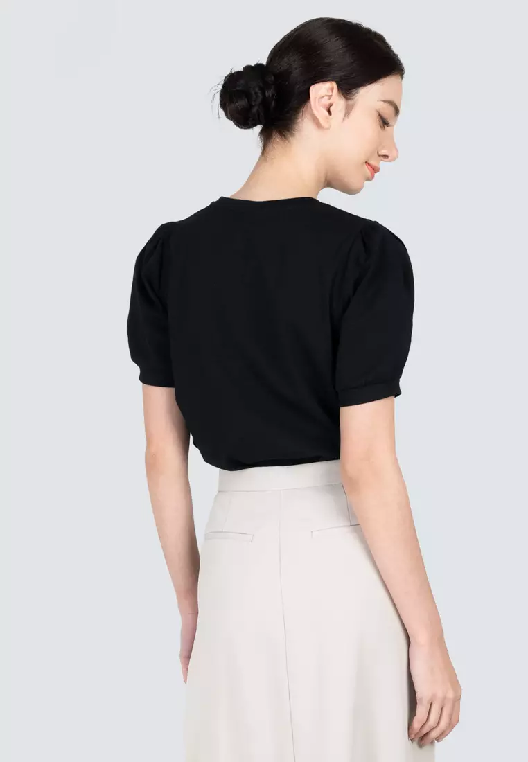 Polo Haus - Women’s Puffy Sleeve Round Neck Knitted Top WBKT001