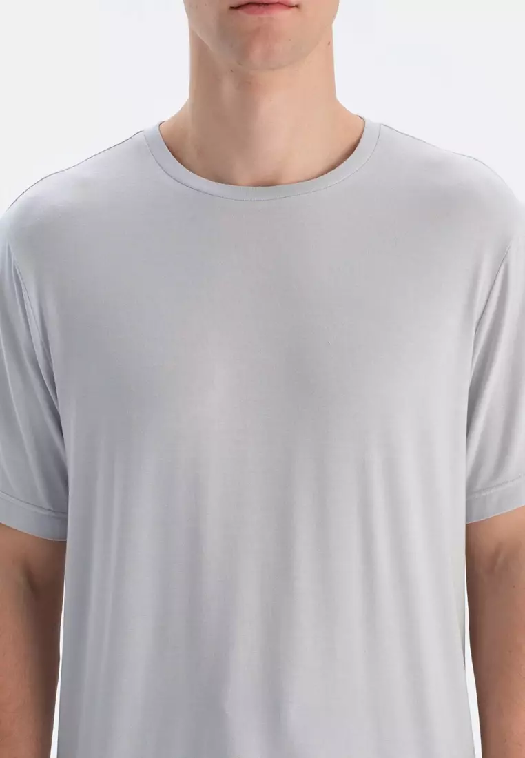 Ice Blue T-Shirt & Trousers Knitwear Set, Crew Neck, Regular, Long Leg, Short Sleeve Sleepwear for Men