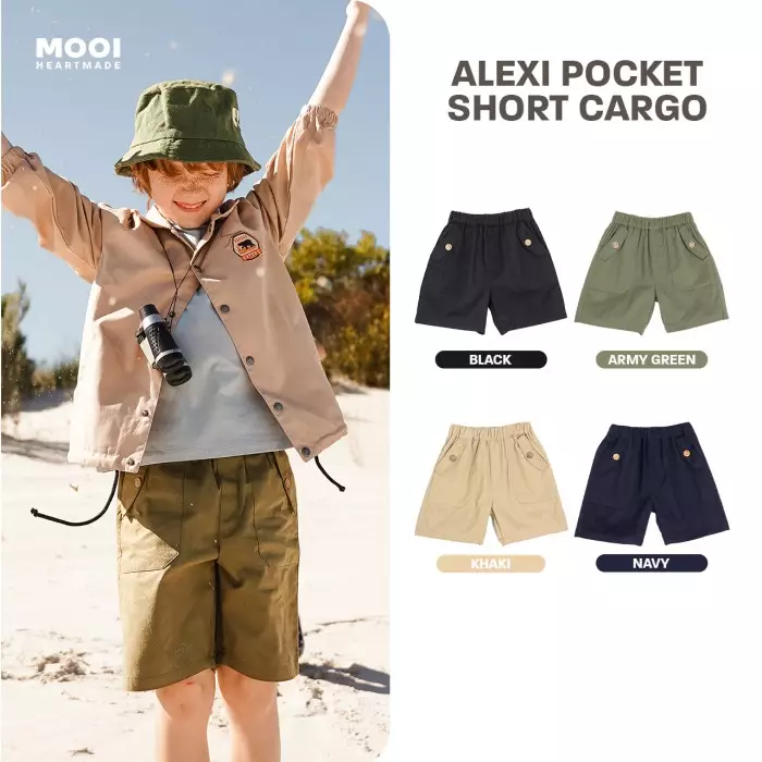 Mooi Celana Pendek Chinos Cargo Anak Alexi Pocket Short Cargo Chinos - Black
