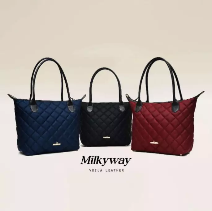 VOILA LEATHER Tas Tote Tas Selempang Wanita Nylon x Kulit Asli Genuine Leather x NylonTote Bag Sling Bag MILKYWAY Maroon