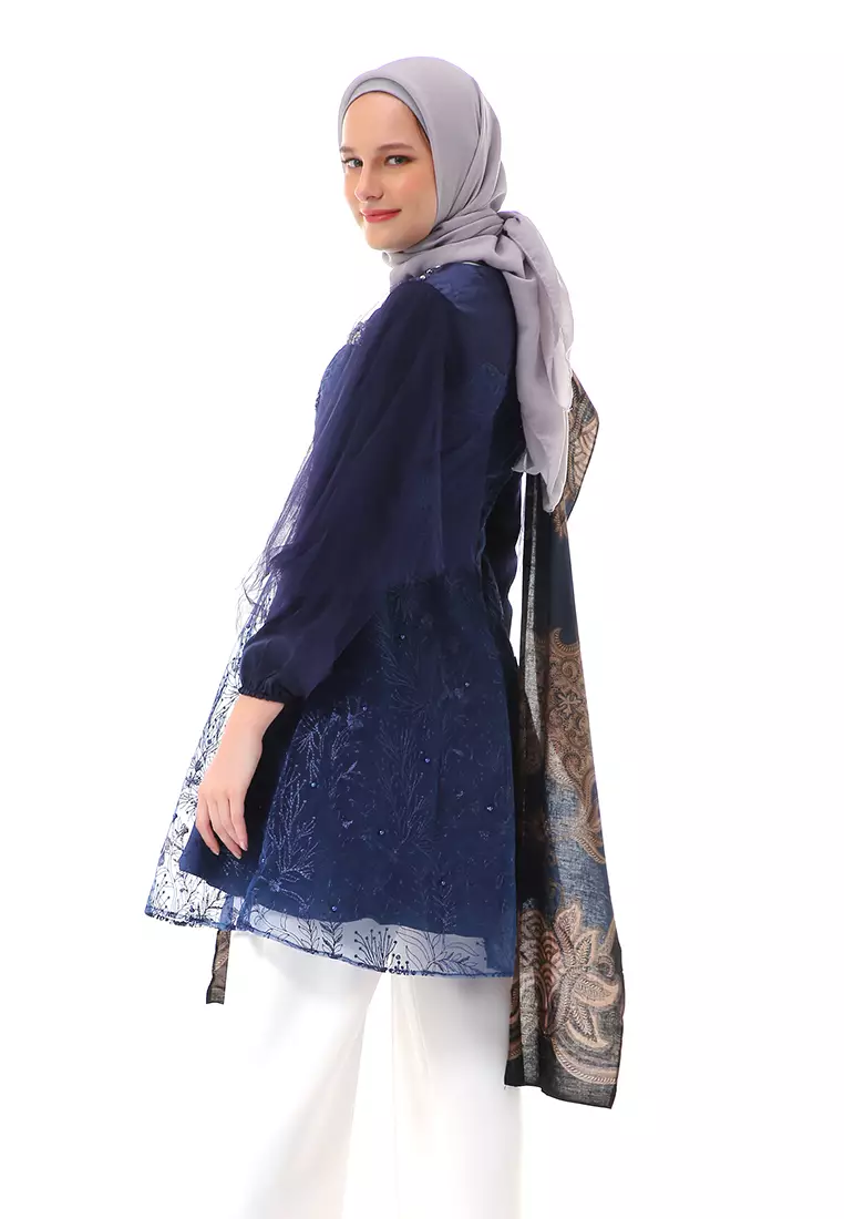 Aidah Tunik Long Sleeve Wanita Soft Comfortable Batik Premium High Quality - Navy
