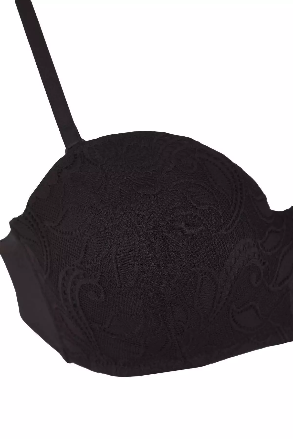 Black Micro Lace Detailed Covered Strapless Knitted Bra