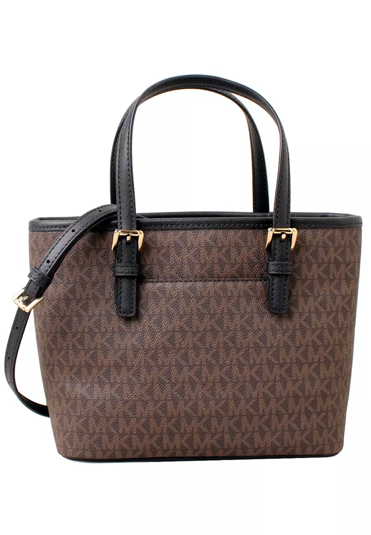 Jet Set Travel Extra-Small Logo Top-Zip Tote Bag - Dark Brown/Black