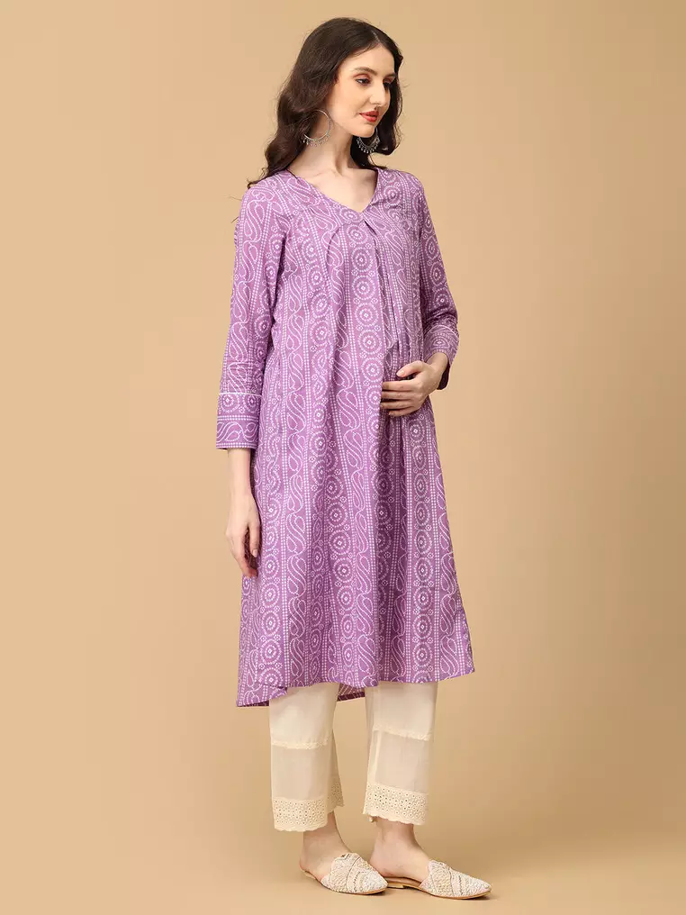 Euphoria Maternity and Nursing Anarkali Set - Lavender