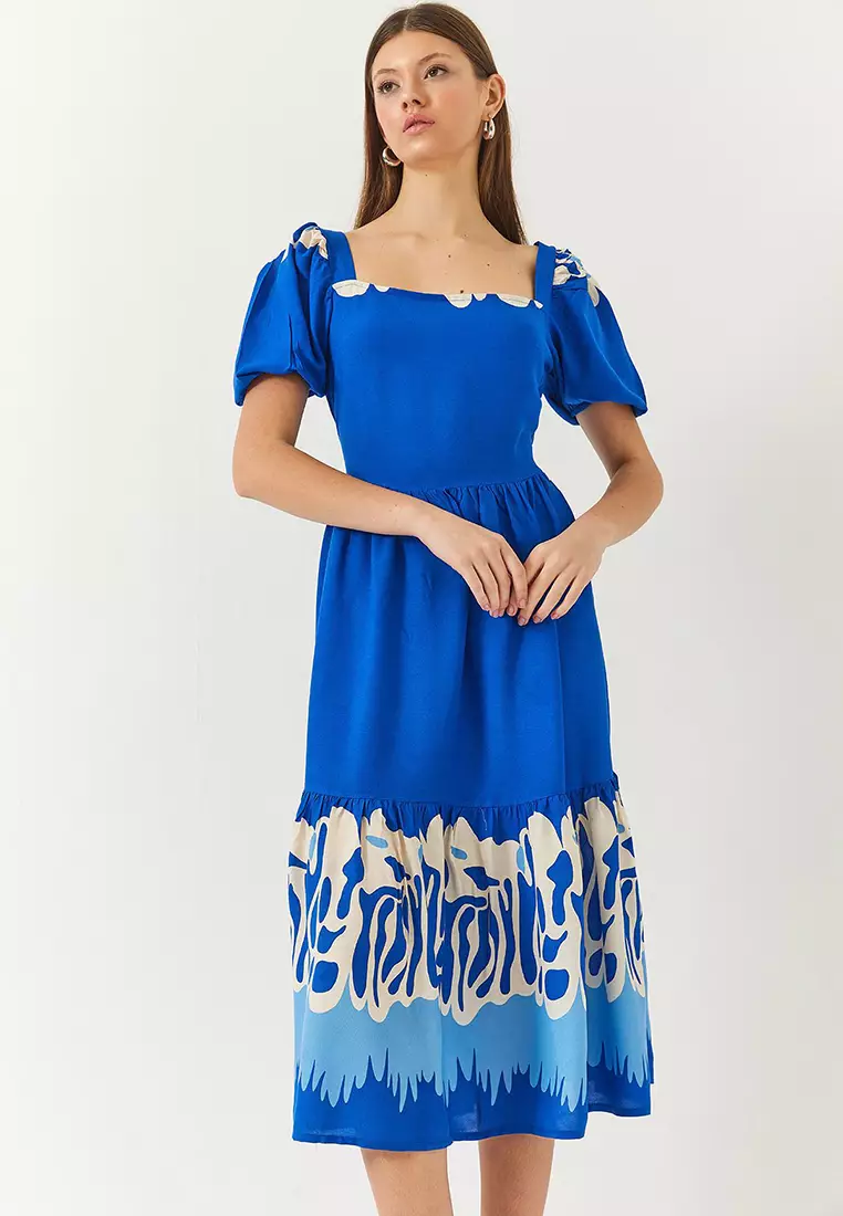 Women's Watermelon Sleeve Square Neck Patterned Tericotone Dress 60261412