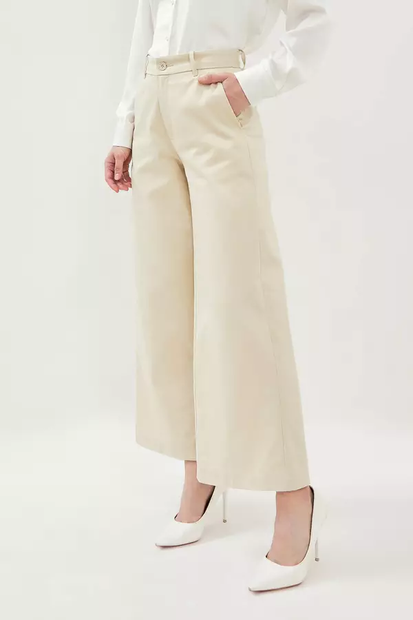 MINIMAL - Banou - Celana Kulot Lurus - Light Beige Warna Beige_Light