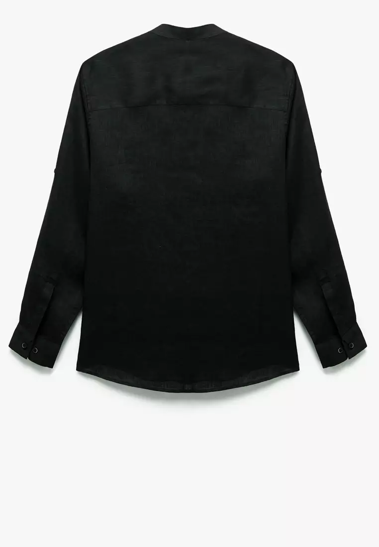 Long Sleeve Regular Fit Judge Collar Linen Shirt
