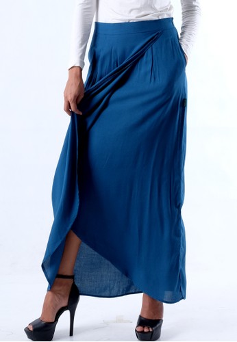 IGGY Navy Blue plain wrap long skirt with side pockets