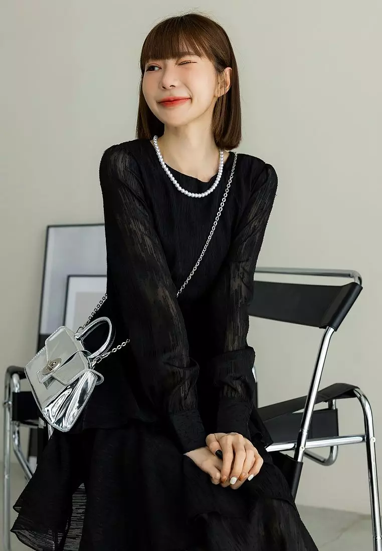 Layered Ruffle Cake-Style Mid Dress with Textured Fabric [DA10169]
