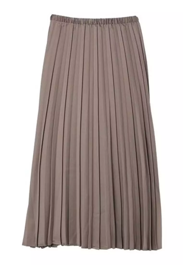 American Holic - Masumi Satin Pleated Skirt Mocha