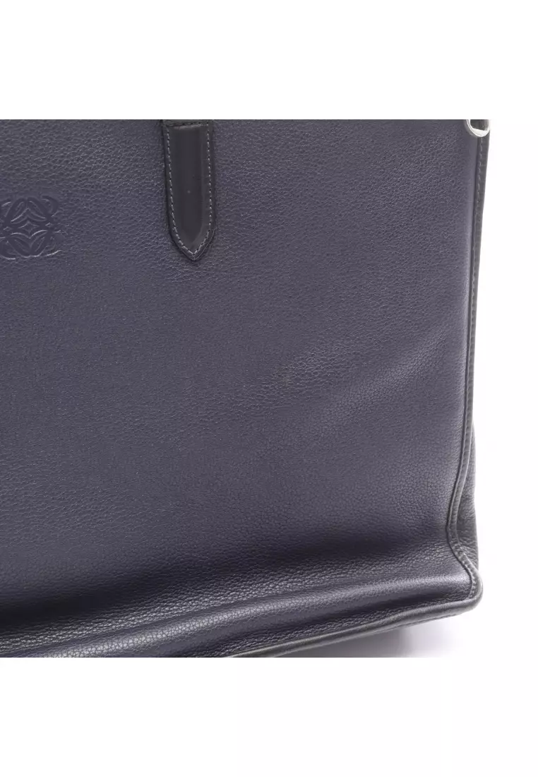 Pre-Loved LOEWE Toledo Briefcase Business bag leather Navy black