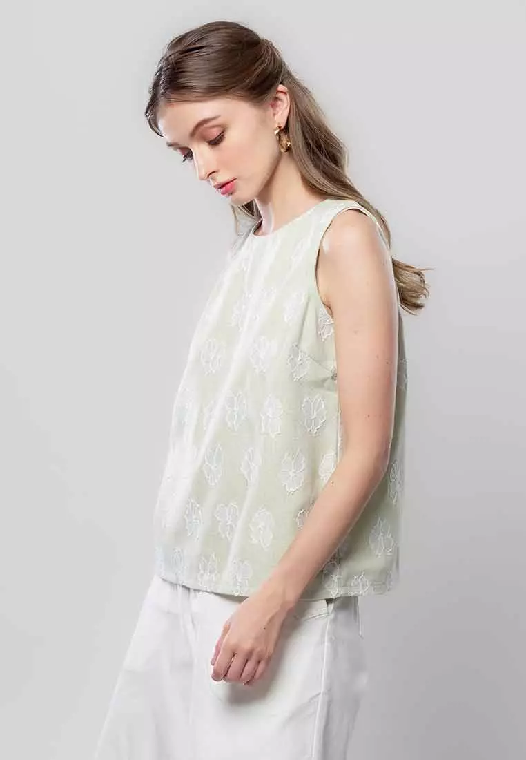Elysia Rue Floral Embroidered Sleeveless Top