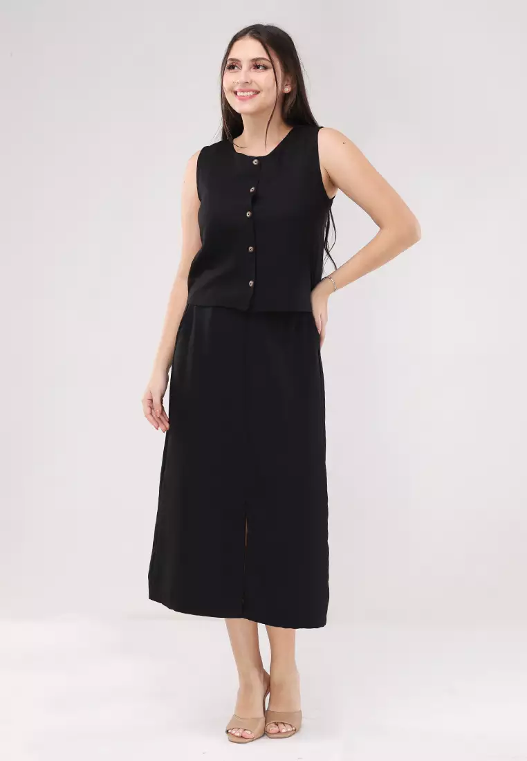 Acid Linen Sleeveless Vest Terno Skirt