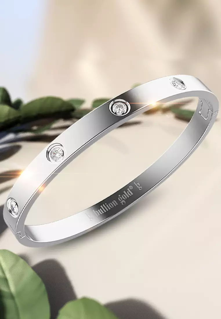 Cecelia Stainless Steel Bangle in White Gold - 64mm