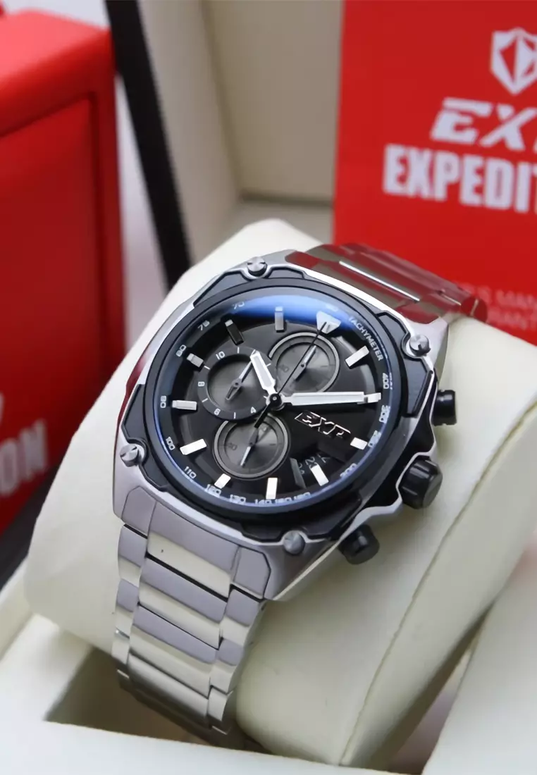 Expedition EXP - Jam Tangan Chronograph Pria - Silver Black - Stainless Steel - 6835 MCBTBBA
