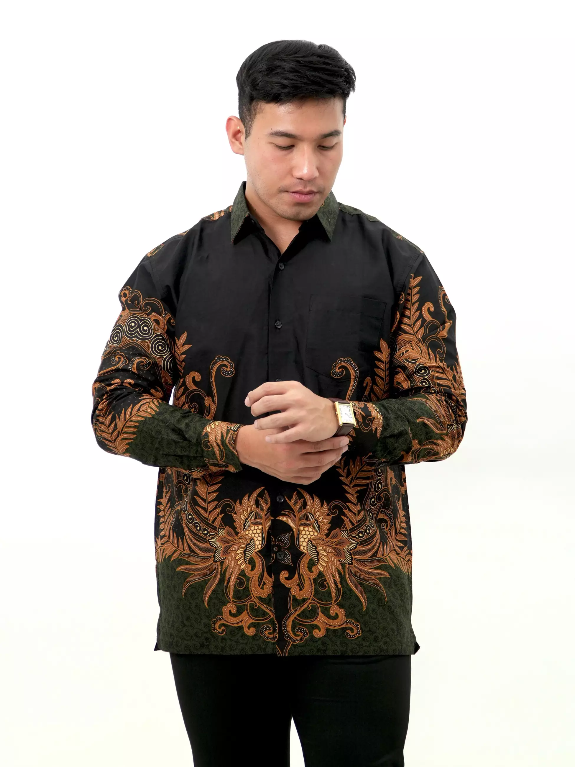Kemeja Batik Lengan Panjang Hitam Cokelat 16772
