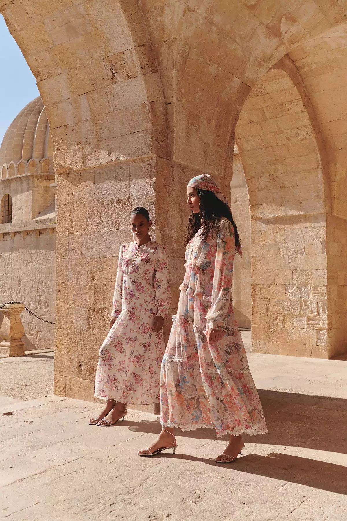 Ecru Floral Patterned Lined Chiffon Woven Dress TCTSS25EB00036