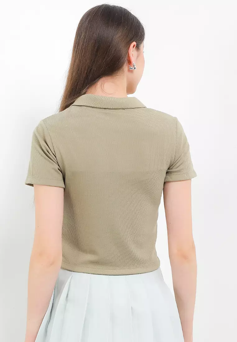 Hotty Polo Crop Ribbed Polo
