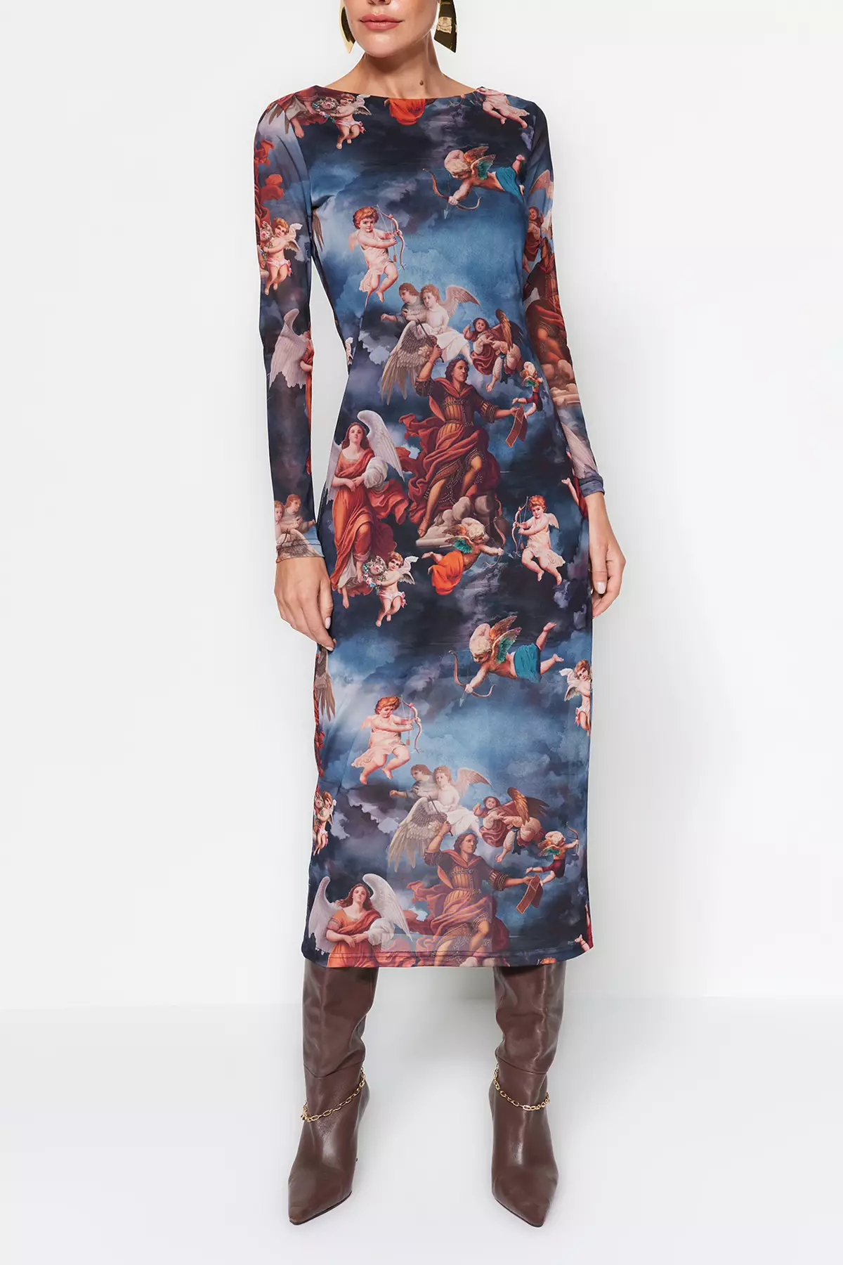 Fitted Boat Neck Midi Dress