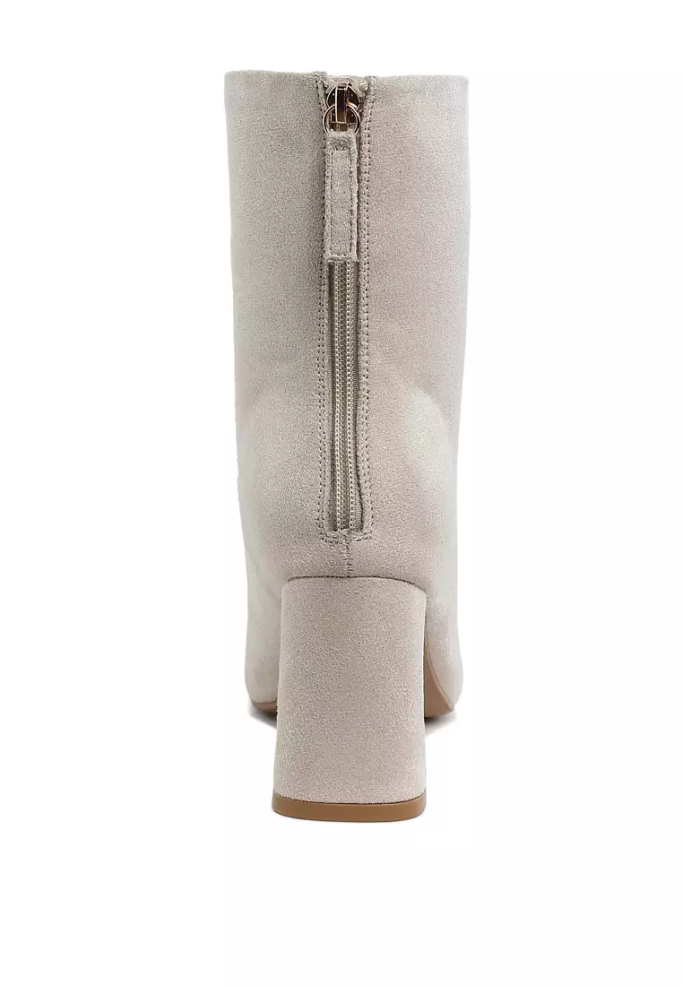 米色方頭超細纖維踝靴