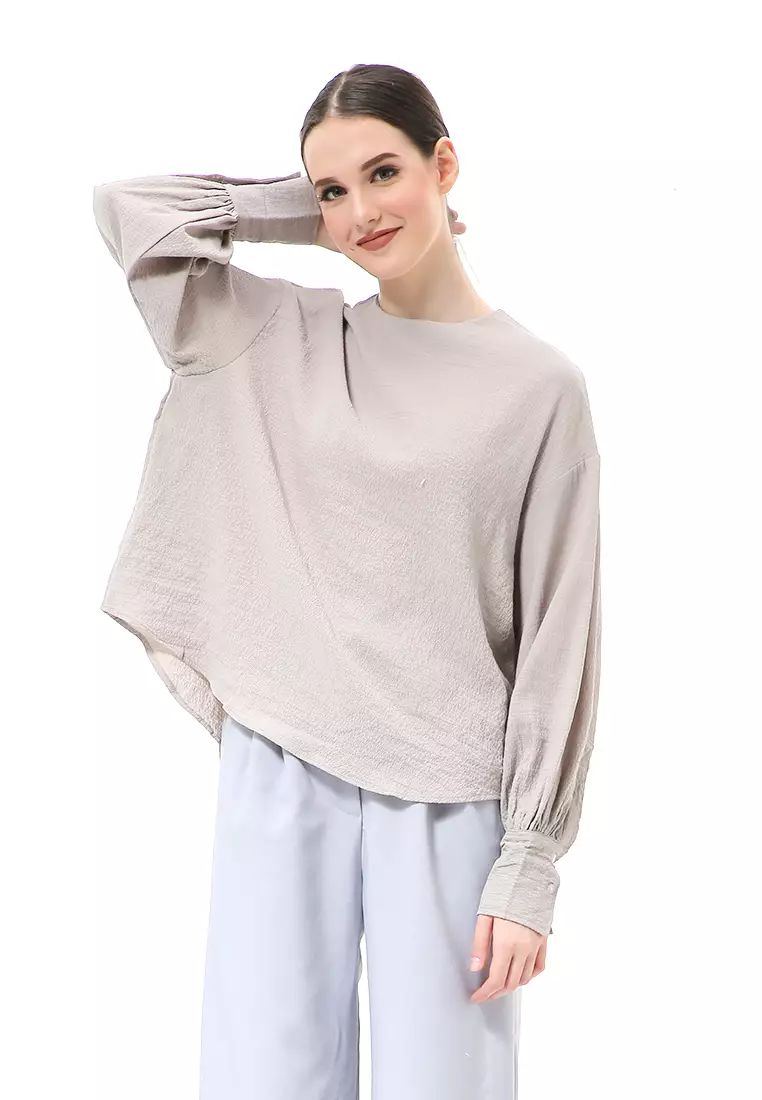 Susan Blouse Lengan Panjang Atasan Wanita Kasual High Quality - Grey