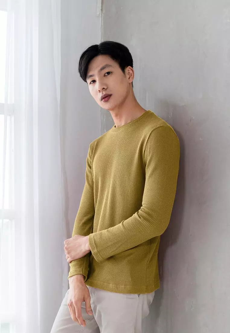 Kale Raffle Soft Yellow / Kaos Polos Tekstur Lengan Panjang Pria