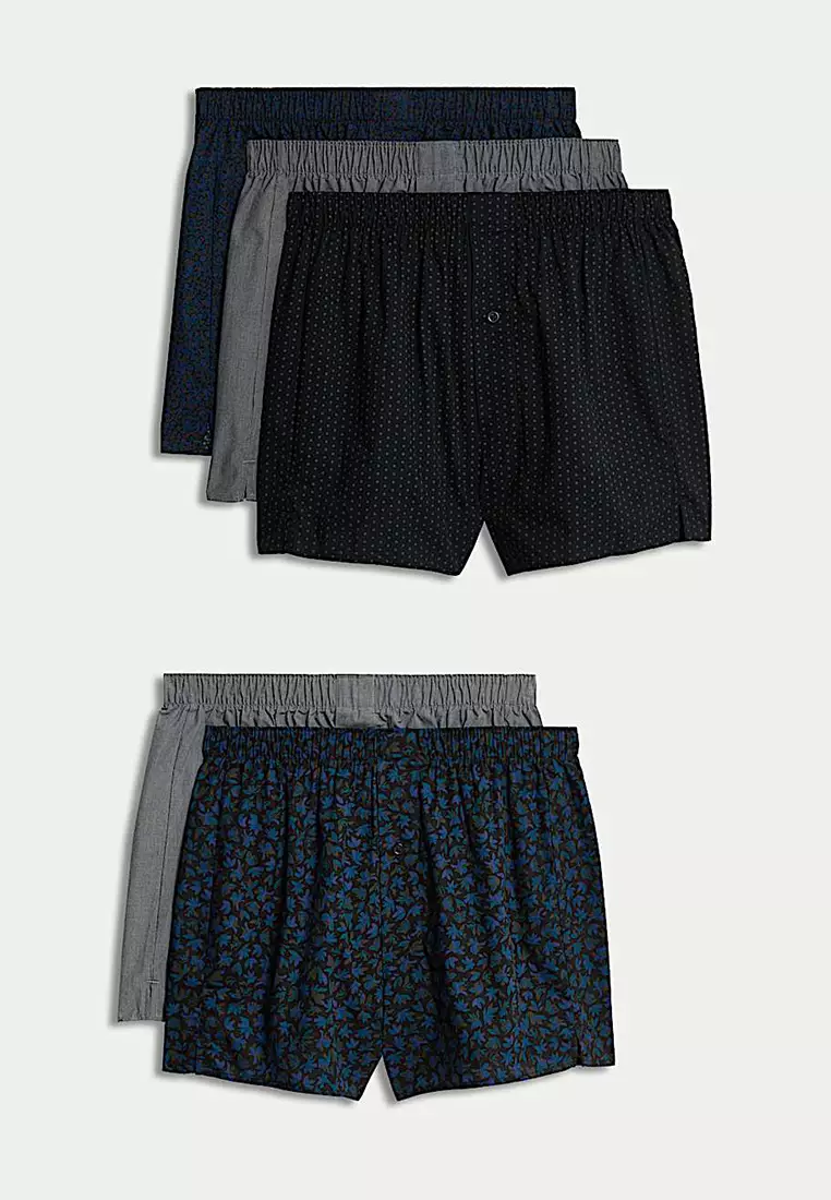5pk Pure Cotton Floral Woven Boxers