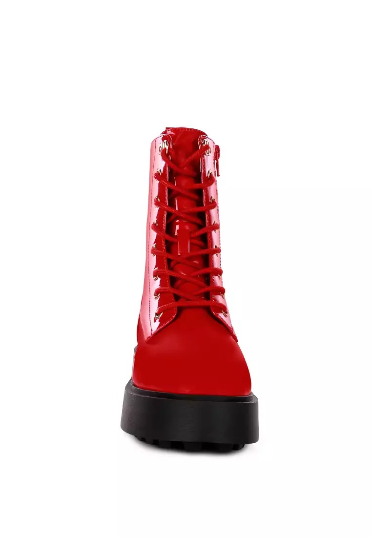 Red faux clearance leather boots