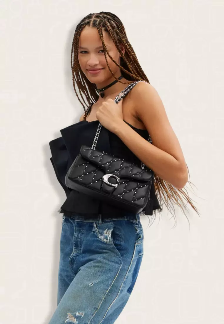 Coach Tabby Shoulder Bag 26 With Pillow Quilting And Crystal Rivets Black