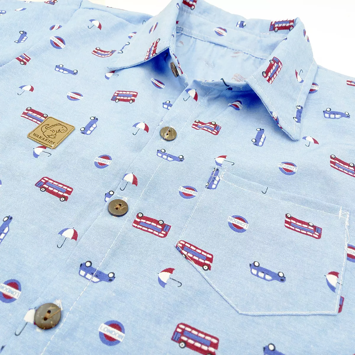 Wakakids Kemeja Anak Laki Laki Usia 1 Tahun Hingga 7 Tahun Atasan Baju Kerah Motif London City Full Printing 4183 Cream