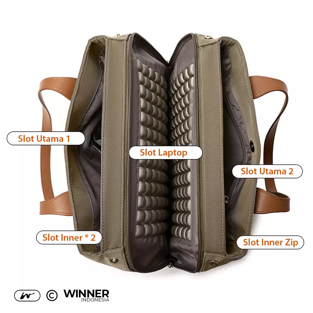 Tas Laptop 14 inch Bahu Nilon Oxford Wanita Korean Style Tote Bag Anti Air (T14-T10-002) - Khaki 14 inch